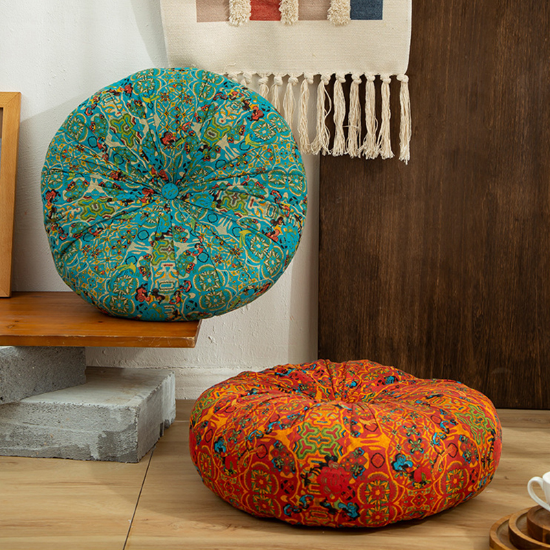 Meditation Cushion Zafu - Boho Velvet Round Pouf Square Seat